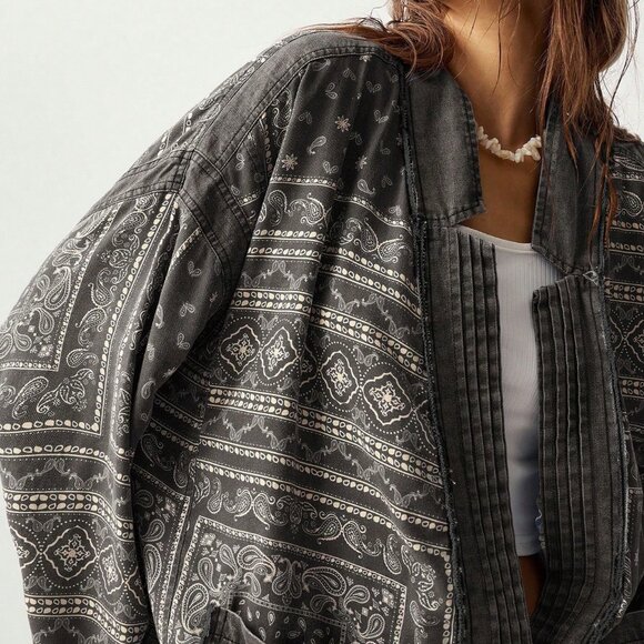 Multicolor Casual Women's Pattern Print Patchwork Jacket - Picture 6 of 8